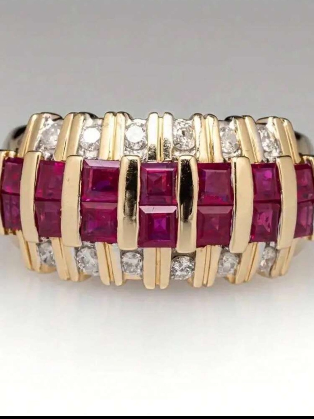 Gold Tone Ruby & Diamond-Style Statement Ring Fashion Jewelry size 8